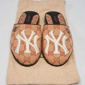 Gucci | Shoes | Gucci Beigered Gg Canvas Ny Yankees Mules Size